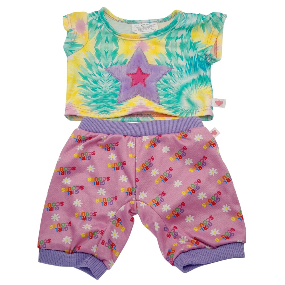 Build-A-Bear Workshop Girl Scouts Tie Dye Star Top and Pink Floral Outfit Set